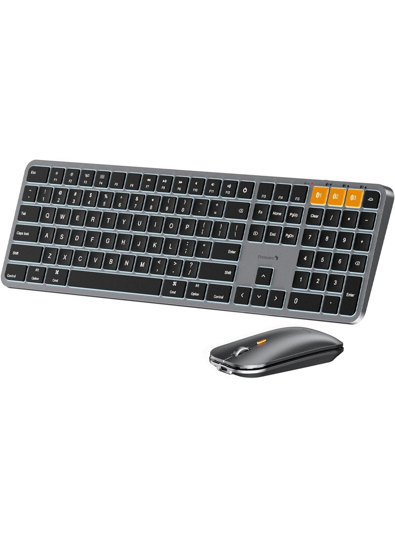 ProtoArc Backlit Bluetooth Keyboard and Mouse for Mac, KM100-A Full Size Wireless Keyboard Mouse for Mac, Multi-Device Rechargeable for MacBook Pro/Air, iPhone, iPad, Space Gray