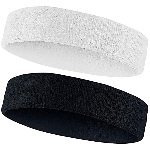AMIFIT Sport Headband for Men and Women - Sports Headband for Workout & Running, Breathable, Non-Slip Sweat Head Bands for Long Hair, Pack of 2 (Black & White) - Image 1