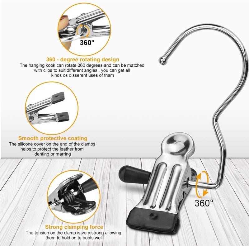 ZIVIK 4 PCS Laundry Hanging Hooks Clips Hanger Clips Boot Hangers Stainless Steel Portable Travel Hanging Drying Clothes Pins for Closet Home Clothing Trouser Towel Sock (4) - Image 3