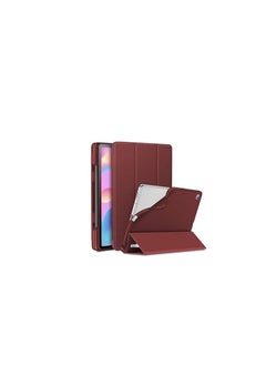 جراب سمارت لسامسونج جالاكسي تاب A7 لايت مقاس 8.7 بوصة (2021) (SM-T220/ T225/T227) قابل للطي من جلد ناعم وبولي يوريثين مقاوم للحرارة وحامل ثلاثي الطي مع ميزة النوم التلقائي ( احمر عنابى )