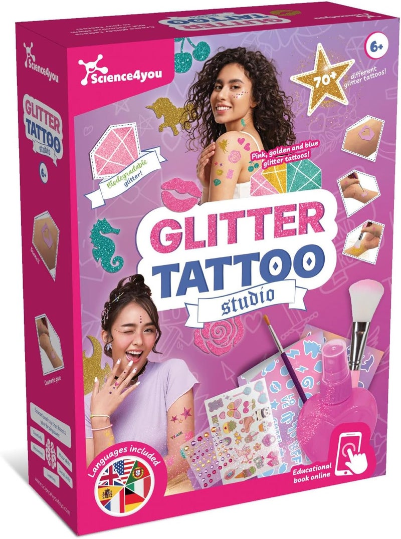 Science4you Glitter Tattoos for Kids Age 5 6 7 8 9 Kit of Glitter Temporary Tattoos for Kids with more than 70 Beauty Stickers of Tattoos the perfect Party Gift for Girls Age 5 6 7 8 9