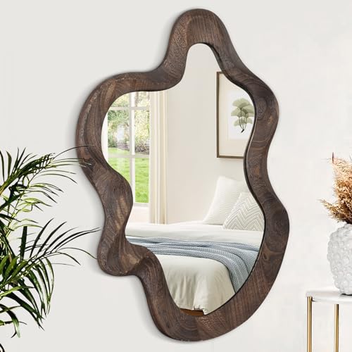 Lzuso Asymmetrical Wavy Mirror for Wall Decor - Large Cute and Stylish Unique Wooden Framed Artistic Cloud Mirror, 21.6"x15" - Decorative for Living Room, Bedroom, Bathroom, Entryway - Image 1