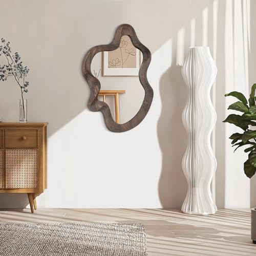 Lzuso Asymmetrical Wavy Mirror for Wall Decor - Large Cute and Stylish Unique Wooden Framed Artistic Cloud Mirror, 21.6"x15" - Decorative for Living Room, Bedroom, Bathroom, Entryway - Image 2