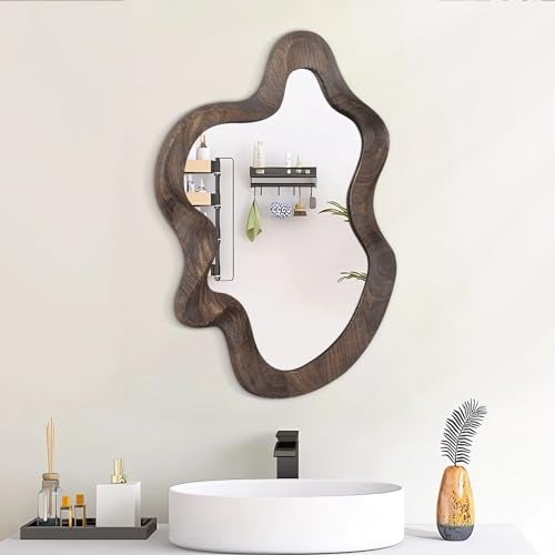 Lzuso Asymmetrical Wavy Mirror for Wall Decor - Large Cute and Stylish Unique Wooden Framed Artistic Cloud Mirror, 21.6"x15" - Decorative for Living Room, Bedroom, Bathroom, Entryway - Image 4