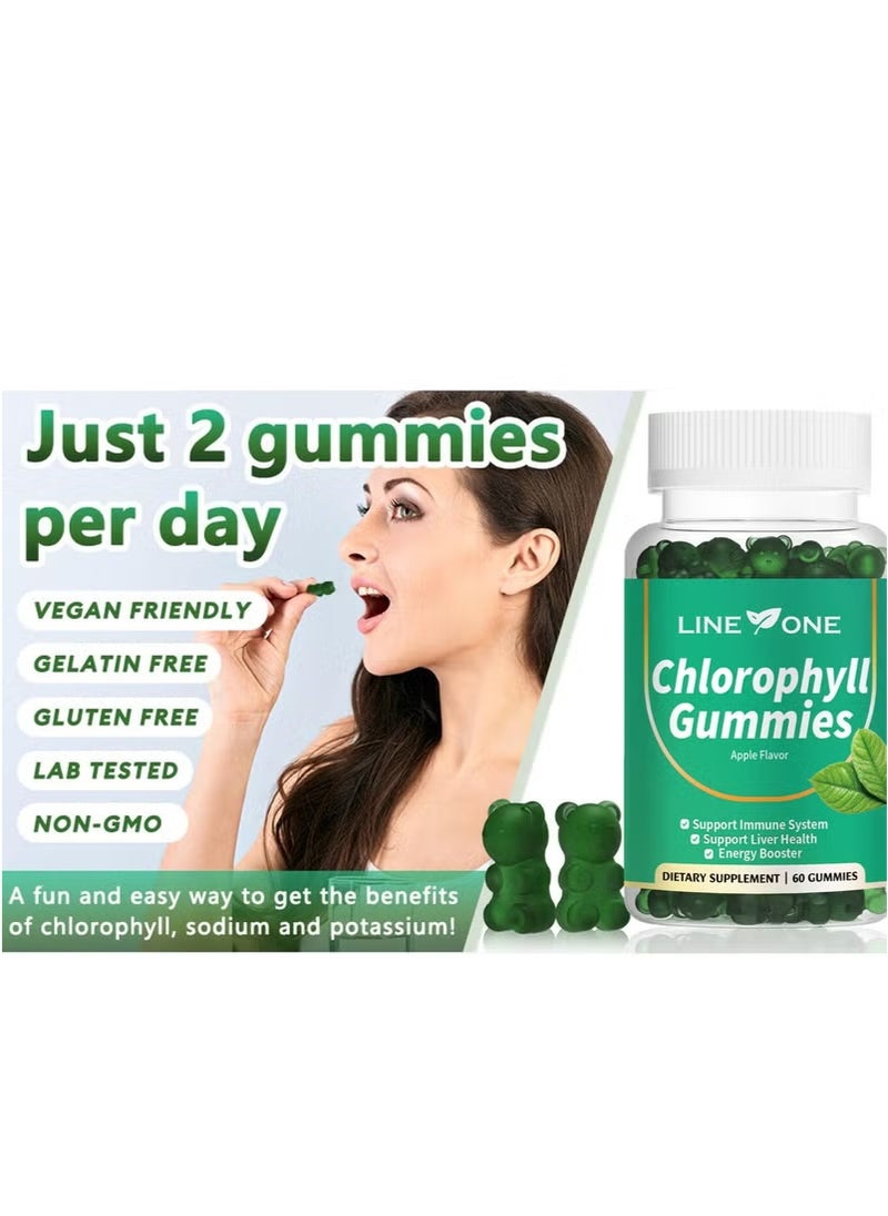 LINE ONE Chlorophyll Gummy With Ashwagandha,Potassium Support Immune System Support Liver Health Energy Booster Dietary Supplement Apple Flavor 60 Gummies  - Image 5