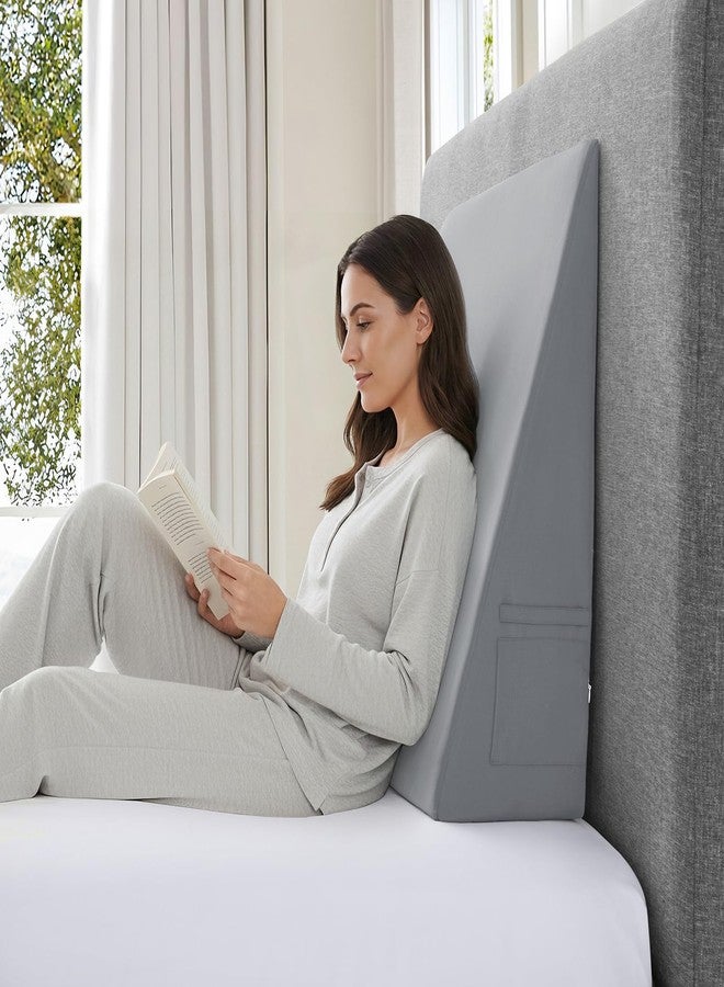 Cobedzy Grey Bed Wedge Pillow Cover(25" L x 25" W x 8" H), Zipper and Handle Design Wedge Pillowcase Protector, Breathable Pillowcase with Side Pocket for Storage(Pillow Not Include) - Image 3