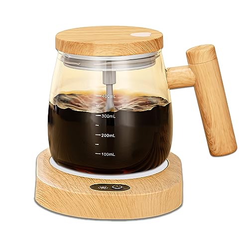 FOXNSK Self Stirring Mug, 400ML Self Stirring Coffee Mug Electric Mixing Mug High Borosilicate Glass Mixing Coffee Mug With 55° Constant Temperature Coaster Suitable for Coffee/Milk/Protein Powder - Image 1
