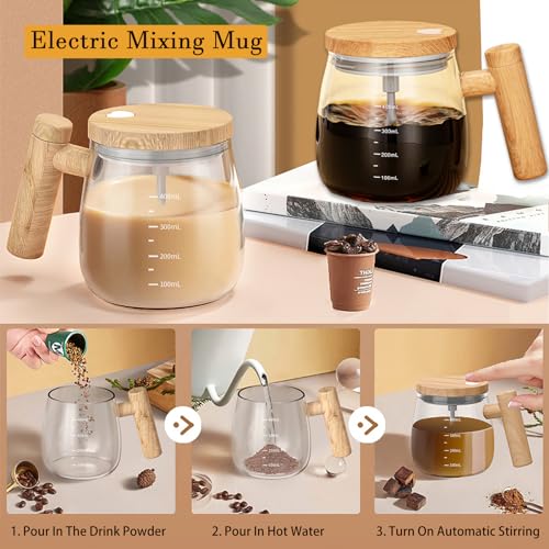 FOXNSK Self Stirring Mug, 400ML Self Stirring Coffee Mug Electric Mixing Mug High Borosilicate Glass Mixing Coffee Mug With 55° Constant Temperature Coaster Suitable for Coffee/Milk/Protein Powder - Image 3