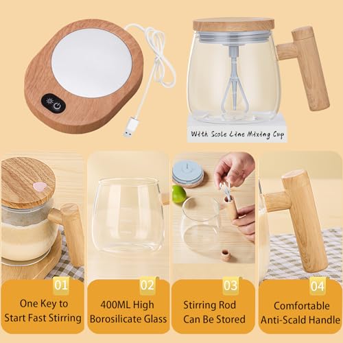 FOXNSK Self Stirring Mug, 400ML Self Stirring Coffee Mug Electric Mixing Mug High Borosilicate Glass Mixing Coffee Mug With 55° Constant Temperature Coaster Suitable for Coffee/Milk/Protein Powder - Image 2