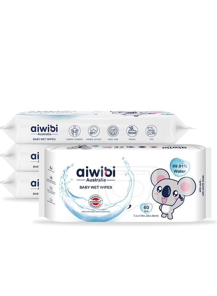 Aiwibi 99.91% Pure Water Baby Wet Wipes Pack of 6 X 60's - 360 Wipes - Image 2
