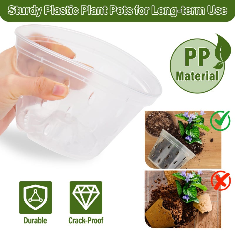 Jollidecor Orchid Pots with Holes and Saucers for Repotting | 4, 5, 5.6, 6 inch Clear Plastic Orchid Pots Flower Plant Pot with Stakes Clips | Breathable Slotted Orchids Planter with Drainage for Root Health - Image 4