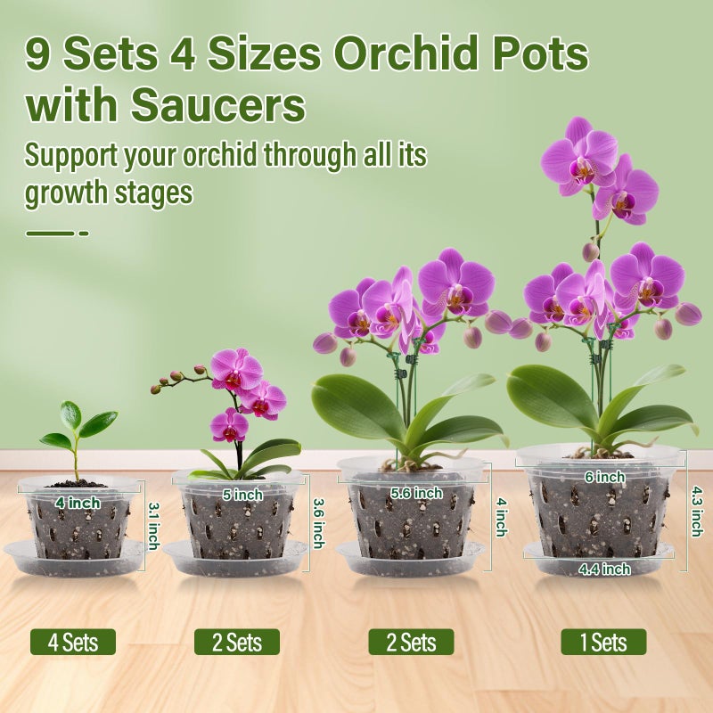 Jollidecor Orchid Pots with Holes and Saucers for Repotting | 4, 5, 5.6, 6 inch Clear Plastic Orchid Pots Flower Plant Pot with Stakes Clips | Breathable Slotted Orchids Planter with Drainage for Root Health - Image 2