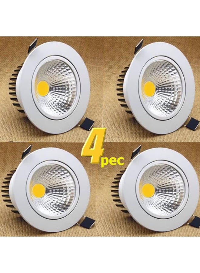 4 LED spotlights, 7cm diameter, round, white COB housing, 7W brightness