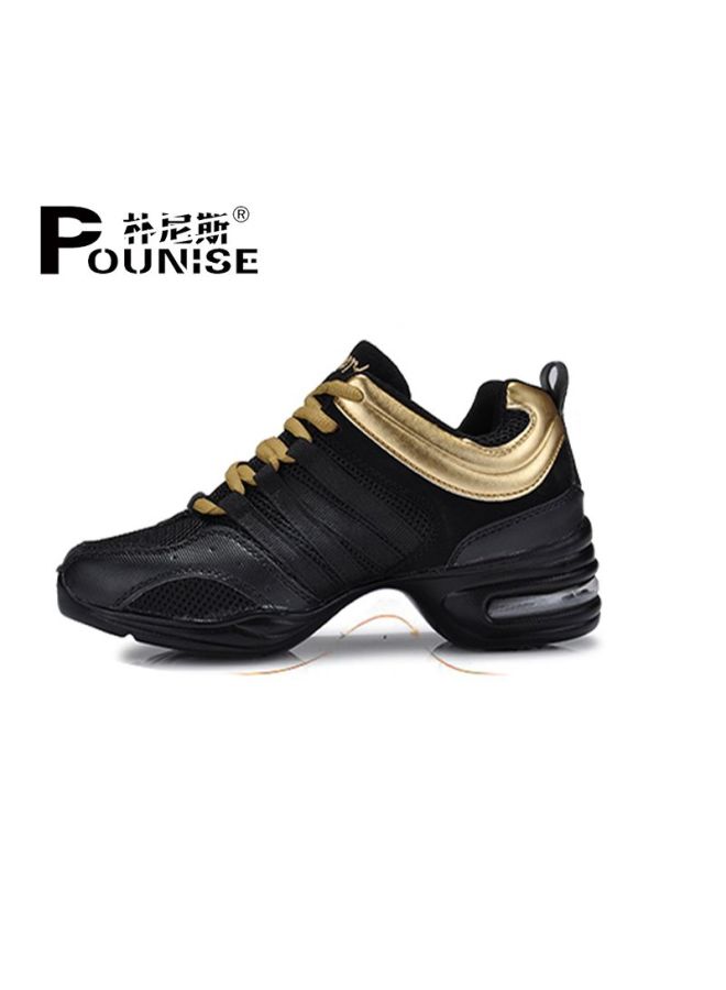 Pounise Women's Dance Shoes Casual Breathable Square Dance Mom Shoes Pxl-729 Black Gold Size 42