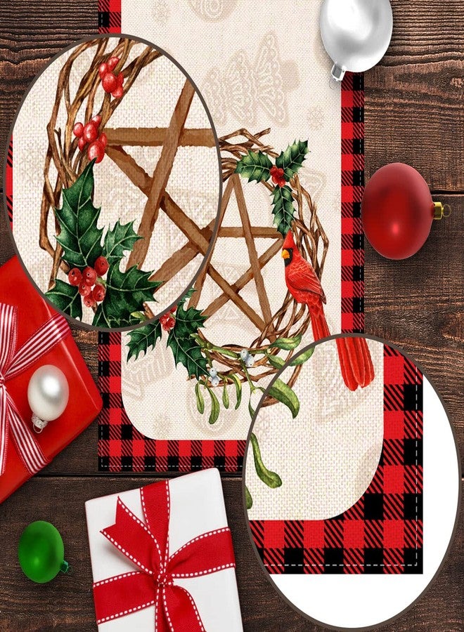 Pudodo Blessed Yule Table Runner Buffalo Plaid Check Pagan Winter Solstice Holiday Fireplace Kitchen Dining Home Decoration (White, 13" x 72") - Image 5