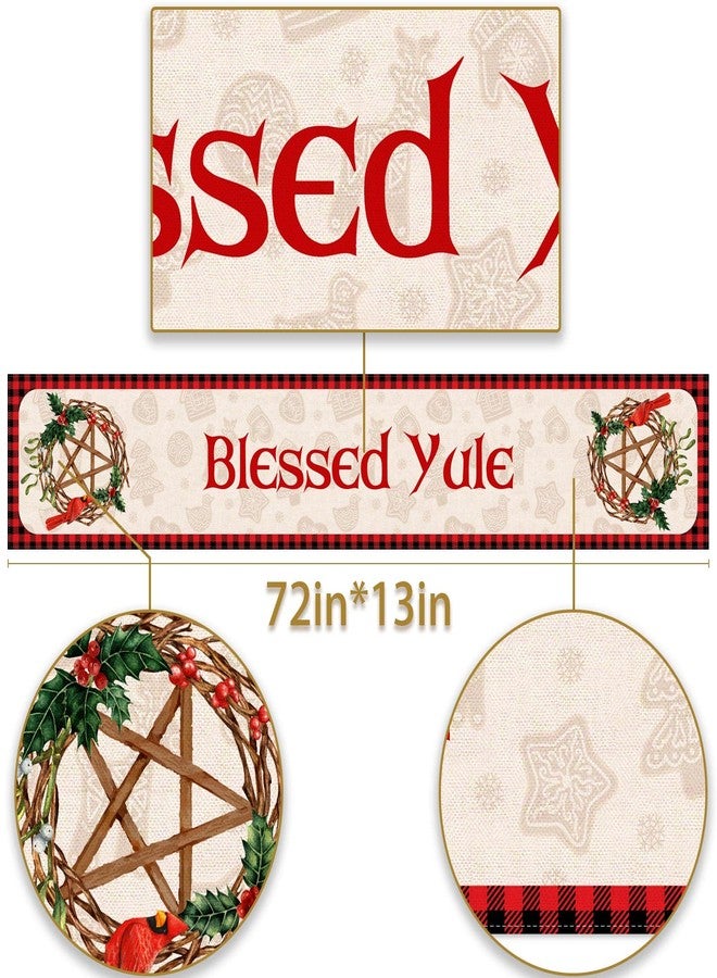 Pudodo Blessed Yule Table Runner Buffalo Plaid Check Pagan Winter Solstice Holiday Fireplace Kitchen Dining Home Decoration (White, 13" x 72") - Image 3