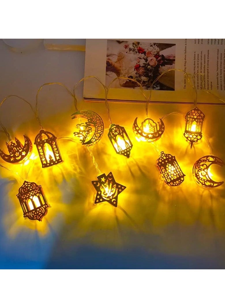 VUCATIN زينة رمضان، فوانيس إضاءة، 9.84 قدم، 20 مصباح LED، فوانيس على شكل قمر ونجمة، مصابيح تعمل بالبطارية، رمضان كريم، ديكور عيد الأضحى للمنزل، حفلة العيد  - Image 1