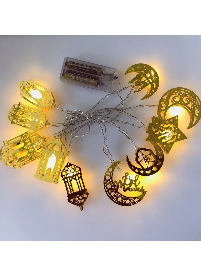 VUCATIN زينة رمضان، فوانيس إضاءة، 9.84 قدم، 20 مصباح LED، فوانيس على شكل قمر ونجمة، مصابيح تعمل بالبطارية، رمضان كريم، ديكور عيد الأضحى للمنزل، حفلة العيد  - Image 4