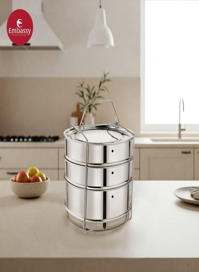 Embassy Stainless Steel Cooker Separator | Suitable for Hawkins Hevibase Inner-Lid Pressure Cooker, 6.5 litres (Model No. IH65) | 3 Containers with Lifter | Dimension - 16.2x16.2x13.6 cm - Image 3
