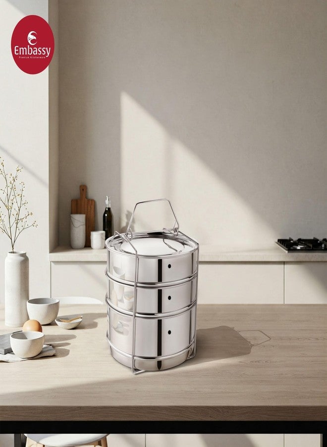 Embassy Stainless Steel Cooker Separator | Suitable for Hawkins Hevibase Inner-Lid Pressure Cooker, 6.5 litres (Model No. IH65) | 3 Containers with Lifter | Dimension - 16.2x16.2x13.6 cm - Image 2
