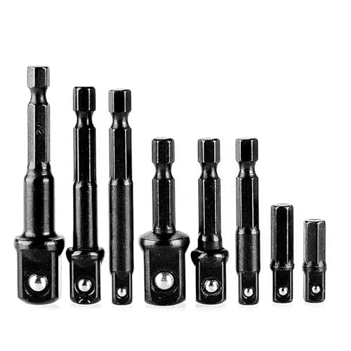 JPT 8-Piece Impact Socket Adapter Set – 1/4" Hex Shank to 1/4", 3/8", 1/2" Square Drive – CR-V Quick Change Drill Bit Extension | Nut Driver Conversion Kit | for Cordless Drills & Power Tool - Image 1