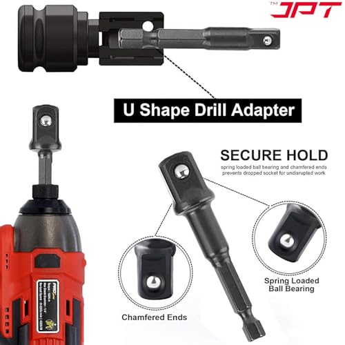 JPT 8-Piece Impact Socket Adapter Set – 1/4" Hex Shank to 1/4", 3/8", 1/2" Square Drive – CR-V Quick Change Drill Bit Extension | Nut Driver Conversion Kit | for Cordless Drills & Power Tool - Image 4