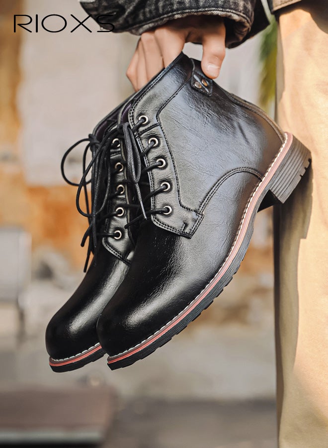 ريوكس أحذية دراجات نارية رجالية، أحذية مارتن أنيقة، أحذية تشوكا جلدية كلاسيكية برباط، أحذية قتالية عصرية للدراجات النارية، أحذية كاحل مقاومة للماء للرجال، أحذية رجالية بأصابع مستديرة، أحذية قصيرة مخيطة يدويًا، حذاء أسود - Image 5