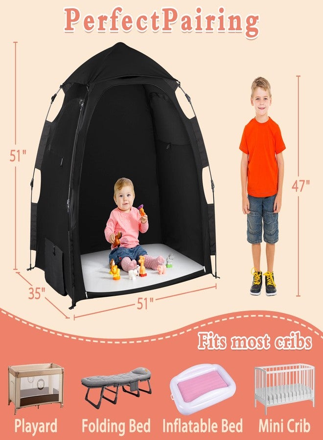 WANRU Blackout Tent for Pack and Play - Pack N Play Blackout Cover - 1-Click Setup Portable Sleep Pod with Monitor Pouch & 2 Fan Pouch, Black Out Tent Blocks 95% Light - Image 5