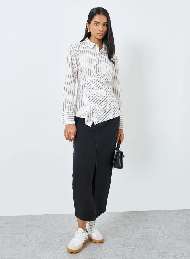 Take Two Take Two Striped Buttoned Wrap Top