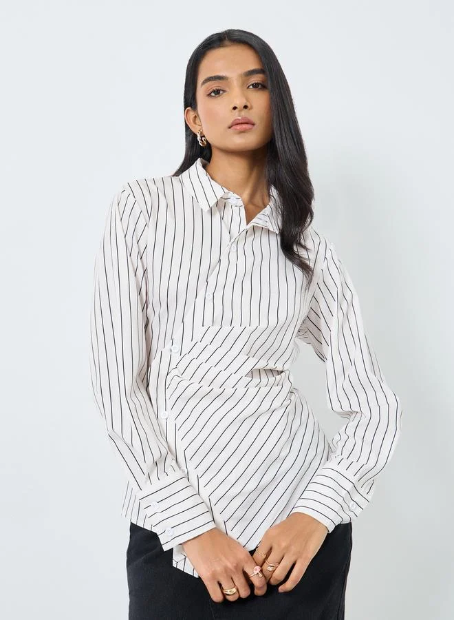 Take Two Take Two Striped Buttoned Wrap Top