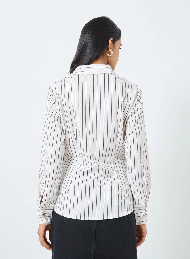 Take Two Take Two Striped Buttoned Wrap Top
