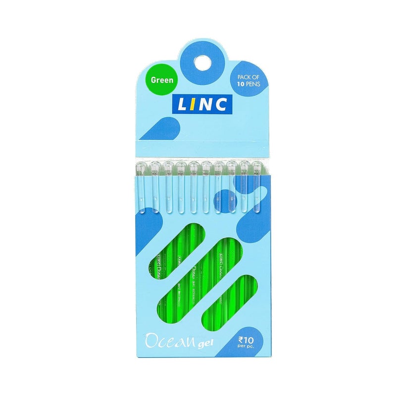 linc Ocean Classic 0.55mm Gel Pen | Green Ink | Set Of 10 - Image 1