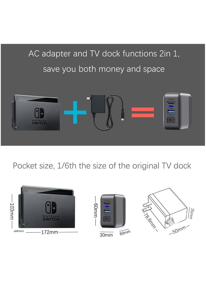 سيوسي شاحن محول للتبديل لمحول الشاحن Dock Dock 4K HDMI TV محول لمحول Nintendo Switch AC ووظائف Dock TV 2in 1 شحن سريع ومحمول - Image 3
