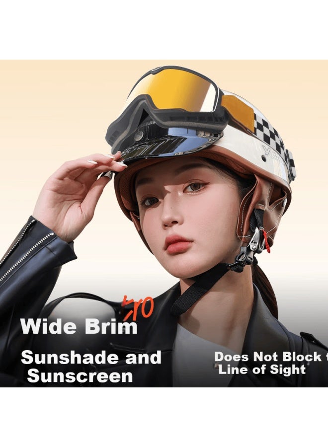 Yema Helmet, 3c Certified, New National Standard Class A, Retro Stylish Half Helmet, All-season Universal, For Men And Women, Motorcycle Helmet, Electric Motorcycle Safety Helmet, Cool Gray + Black Tea Wind Gl, One Size Fits All - Image 1