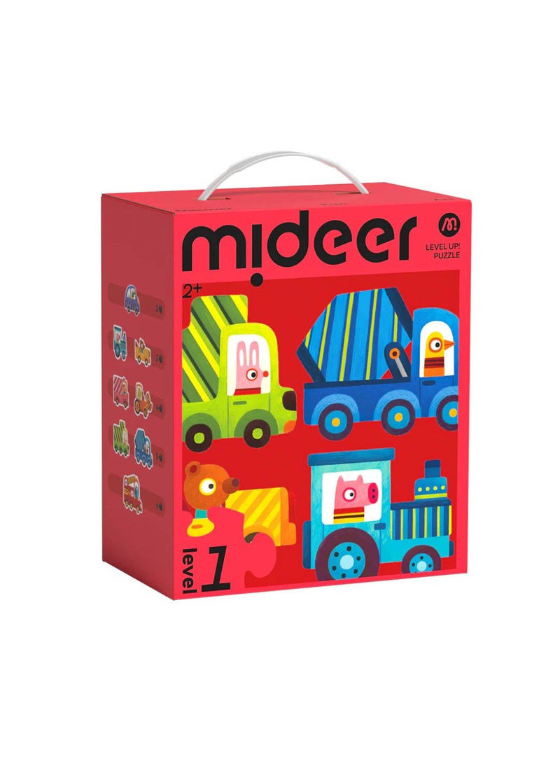 MiDeer Level Up! Puzzles with Storage Bag – Level 1: Animals & Vehicles (2 to 6 Pieces) | 18 Progressive Puzzles | Toddler Cognitive Development Kit  - Image 1