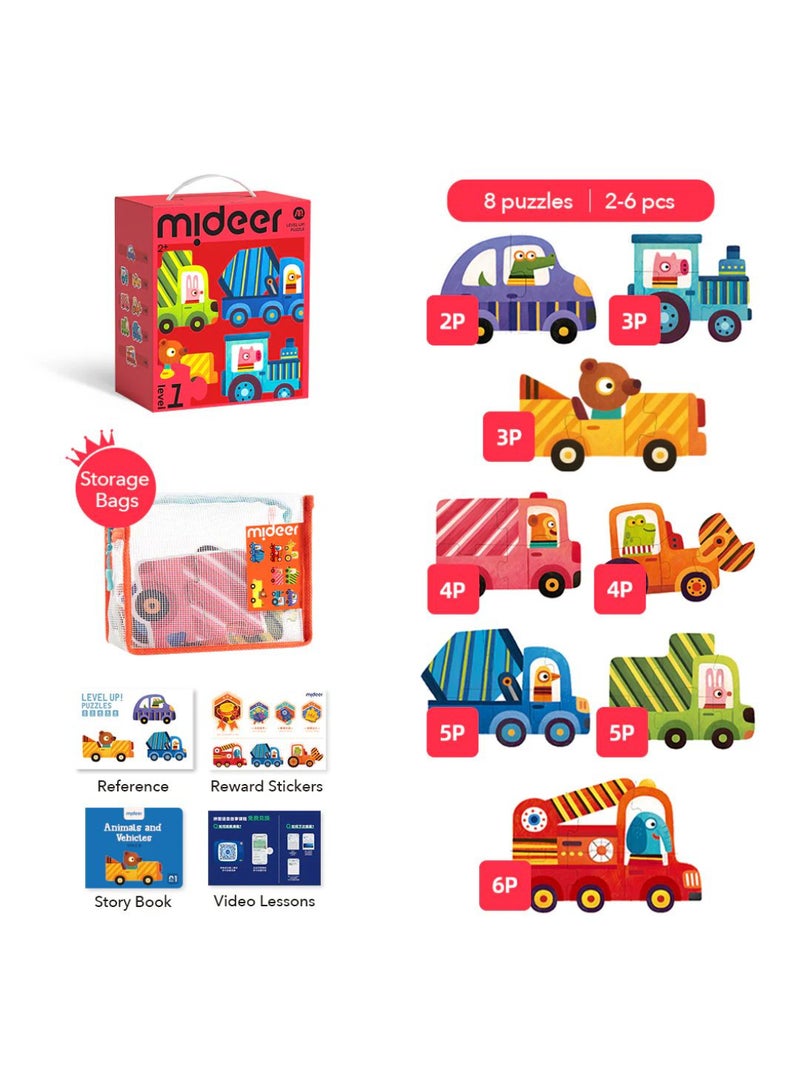 MiDeer Level Up! Puzzles with Storage Bag – Level 1: Animals & Vehicles (2 to 6 Pieces) | 18 Progressive Puzzles | Toddler Cognitive Development Kit  - Image 3
