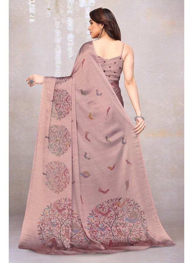 MIRCHI FASHION Chiffon Georgette Madhubani Printed Sarees for Women with Blouse Piece (37966-Light Pink, Multi) - Image 5