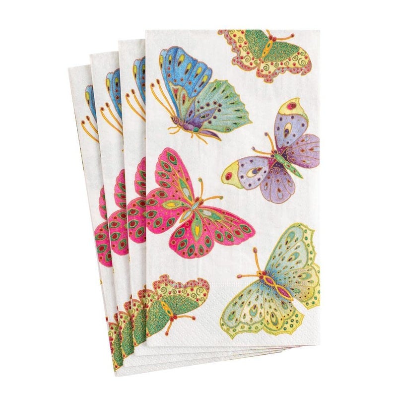 Caspari Jeweled Butterflies Guest Towel Multicolor