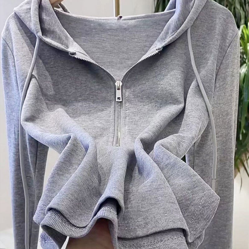 2023 Womens Casual Hoodie Solid Irregular Long Sleeve Tee White  - Image 2