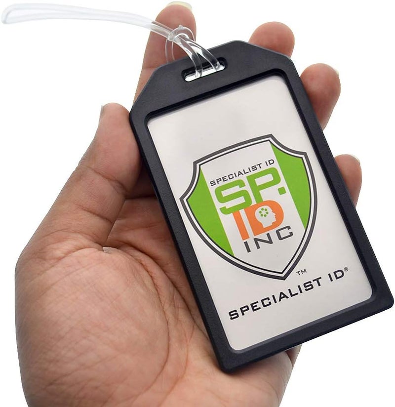 Specialist ID 5 Pack - Premium Rigid Airline Luggage Tag Holders with 6" Worm Loops - Heavy Duty Hard Plastic -Suitcase ID Tag Identifiers with Business Card Insert Window by (Black) - Image 4