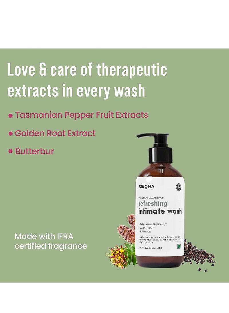 Sirona Natural Refreshing Intimate Wash - 6.7 Fl Oz | No Chemical, No Irritation, pH Balanced Famine Wash, Helps to Reduce Odor and Itching (200 ml)