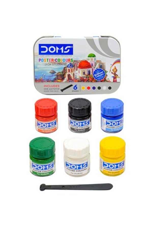 DOMS 7100 High Quality Poster Colour Pack of 6 Jars 10ml Each with Agitator for Students and Kids - Multi Color - Image 1