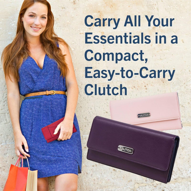 Nautica Money Manager Womens Slim Compact RFID Blocking Credit Card Holder Clutch Wallet Organizer with Zipper Coin Purse and Phone Compartment in Petal Pink - Image 5