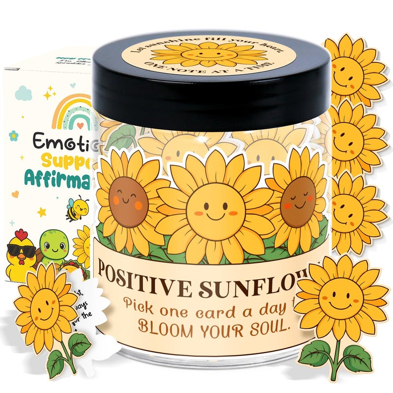 LumenJar Sunflower Gifts For Women - Easter Gifts For Women,Teens, Kids, Girls - 60 Positive Affirmation Cards Jar - Birthday Gift For Womens, Mom, Coworkers, Friends, Sister - Cheer Up Gift For Womans - Image 1