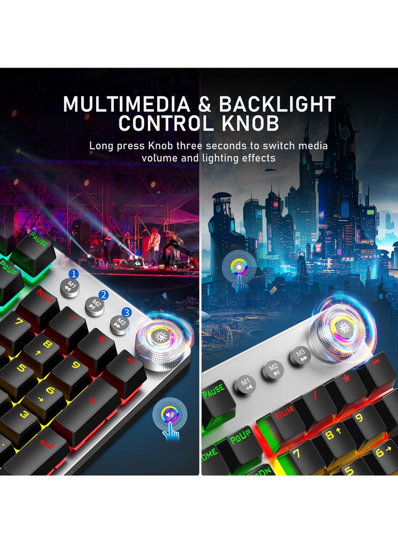 AULA - Mechanical Gaming Keyboard NKRO with Wrist Rest RGB Backlit Volume/Lighting Control Knob Fully Programmable 108-Keys Anti-Ghosting Wired Computer Keyboards for Office/Games, Black Switch - Image 1