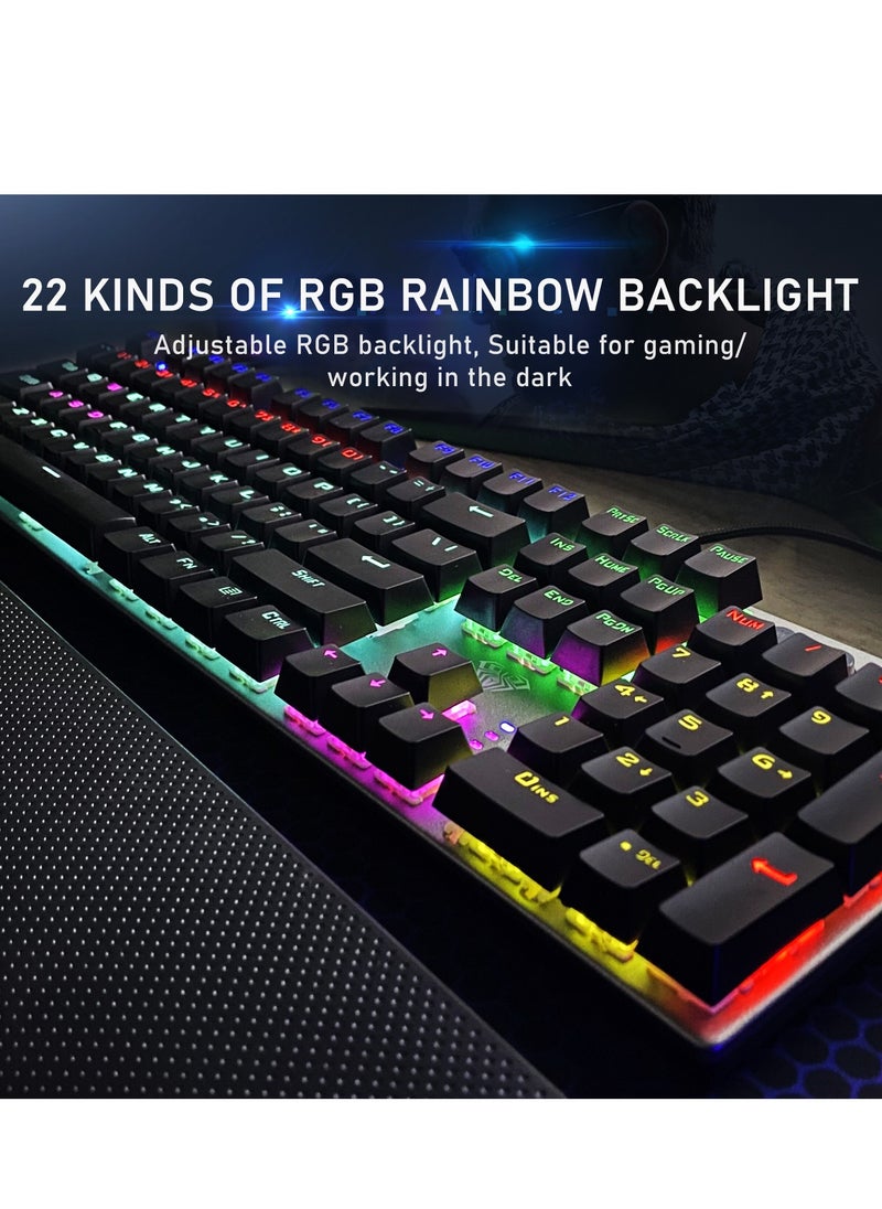 AULA - Mechanical Gaming Keyboard NKRO with Wrist Rest RGB Backlit Volume/Lighting Control Knob Fully Programmable 108-Keys Anti-Ghosting Wired Computer Keyboards for Office/Games, Black Switch - Image 1