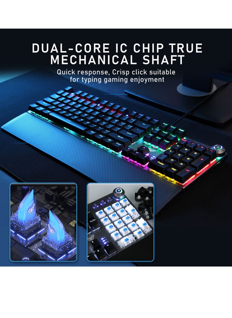 AULA - Mechanical Gaming Keyboard NKRO with Wrist Rest RGB Backlit Volume/Lighting Control Knob Fully Programmable 108-Keys Anti-Ghosting Wired Computer Keyboards for Office/Games, Black Switch - Image 1