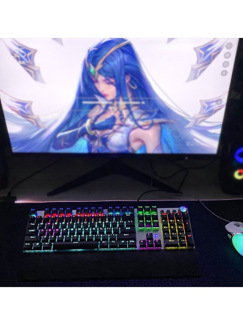 AULA - Mechanical Gaming Keyboard NKRO with Wrist Rest RGB Backlit Volume/Lighting Control Knob Fully Programmable 108-Keys Anti-Ghosting Wired Computer Keyboards for Office/Games, Black Switch - Image 1