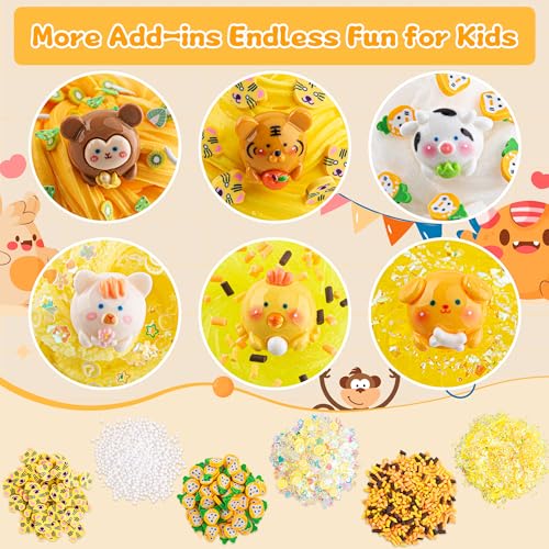 LAWOHO 6 Packs Gradient Yellow Slime Kit Clear Butter Cloud Slimes Fluffy Slimes for Kids with Charms Animal Addins Party Favors for Girls Boys 360ml Non Stick Slime Making Kit for Kids - Image 5