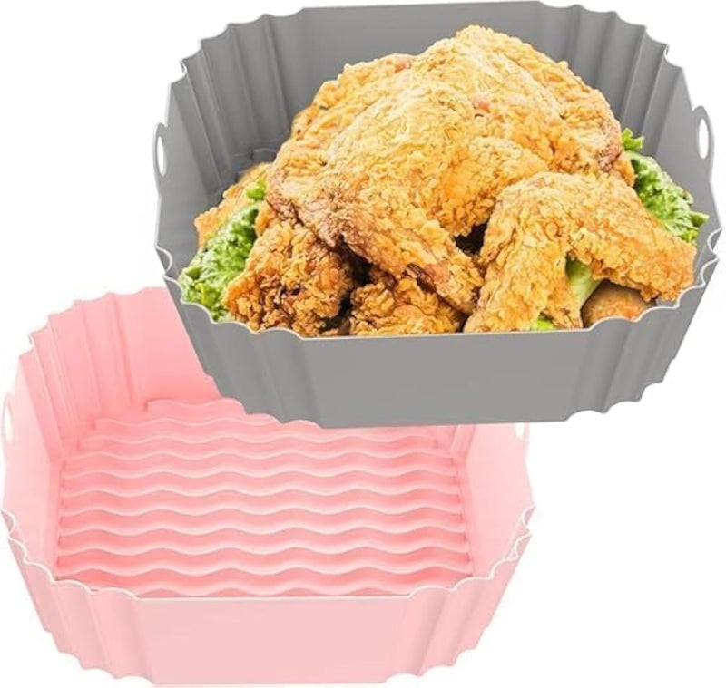 MJ Air Fryer Liners 8 Inch Square Silicone Air Fryer Liners for 4 to 7 QT Reusable Air Fryer Inserts Accessories for Oven Microwave (2 Pack)